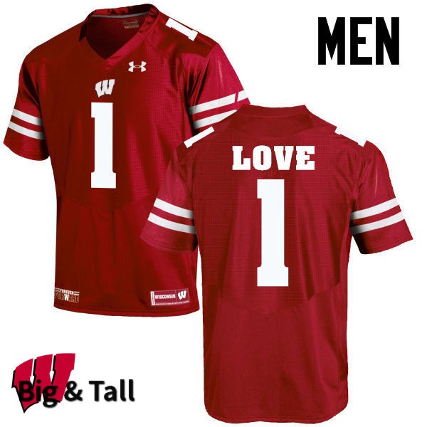 Wisconsin Badgers Men's #1 Reggie Love NCAA Under Armour Authentic Red Big & Tall College Stitched Football Jersey XA40Q45DU
